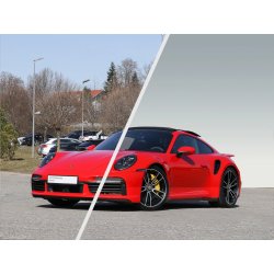 Antes y después de eliminación parcial de fondo en coche de alta gama, manteniendo el suelo original