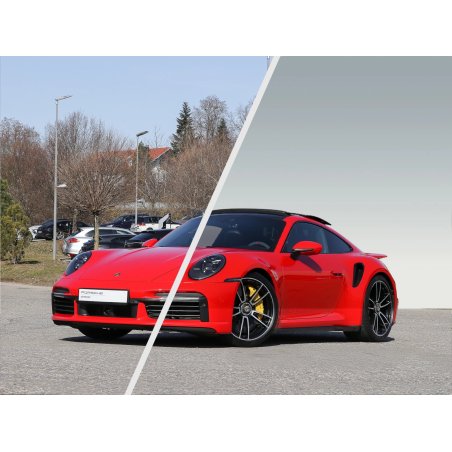 Antes y después de eliminación parcial de fondo en coche de alta gama, manteniendo el suelo original