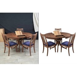 Eliminación de fondo para mesa de comedor con sillas, preparada para catálogo y tienda online