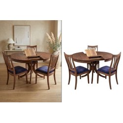 Hintergrundentfernung für Essgruppe mit Tisch und Stühlen für E-Commerce