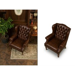 Recorte profesional de sillón de cuero con fondo eliminado para tienda online de muebles
