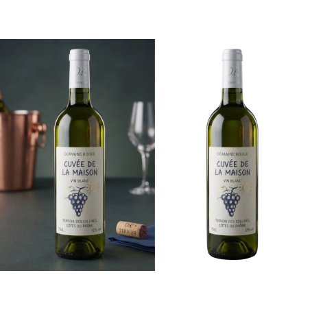 Eliminación de fondo para botella de vidrio con resultado limpio sobre fondo blanco para e-commerce