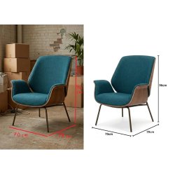 Image editing of teal lounge chair with dimensions and with shadow