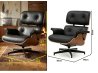 Edición de imagen de sillón lounge de cuero negro con medidas y sombra