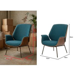 Edición de imagen de silla tapizada azul verdosa con medidas sin sombra