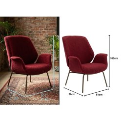 Edición de imagen de sillón tapizado rojo con medidas sin sombra