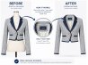 Hollowman jacket editing process using inlay and inner label to create the invisible mannequin effect