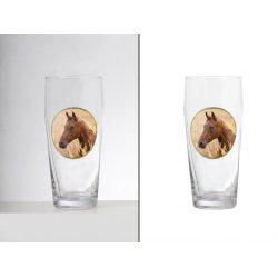 Antes y después de eliminación de fondo en vaso de cerveza personalizado para e-commerce