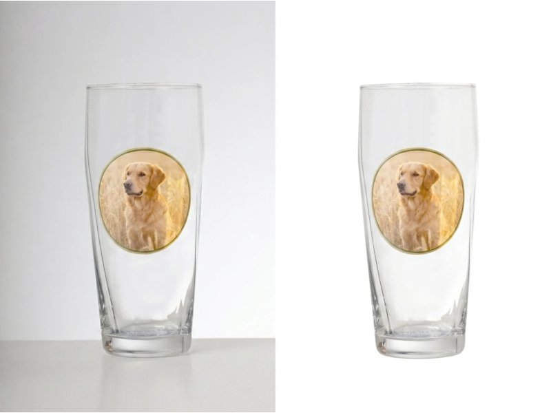 Freisteller eines personalisierten Bierglases auf sauberem weißem Hintergrund für E-Commerce