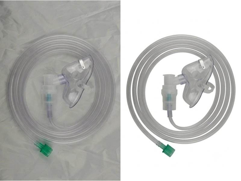Before and after background removal for oxygen mask tubing medical device