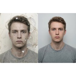 Altes Foto restaurieren vorher nachher mit Gesichtsreparatur und Detailverbesserung bei Passfoto
