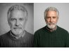 Restauración de retrato antiguo antes y después con mejora de claridad y detalles