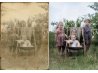 Restauración de foto antigua antes y después con imagen familiar dañada reparada y colorizada