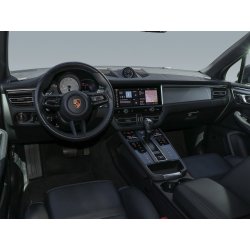 Front-Innenraum eines schwarzen Premium-Fahrzeugs für professionelle Fahrzeugfotobearbeitung.